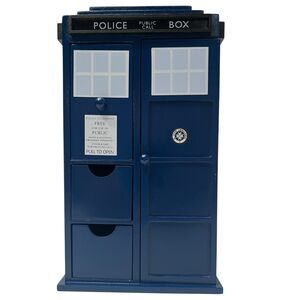 Doctor Who TARDIS Wooden Jewelry Box Rotating Holder BBC 2009 Rare Like New